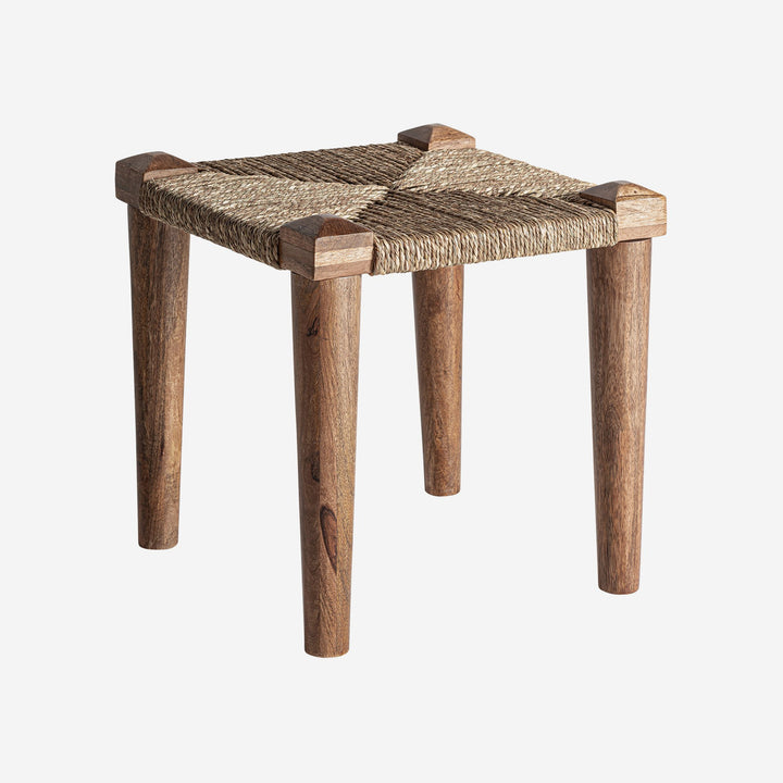 Taburete de madera de mango y yute en color marrón