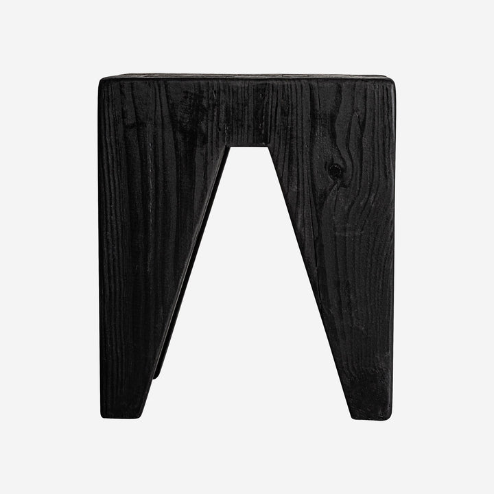 Taburete de madera de pino reciclado en color negro de estilo rústico 35 x 40 cm