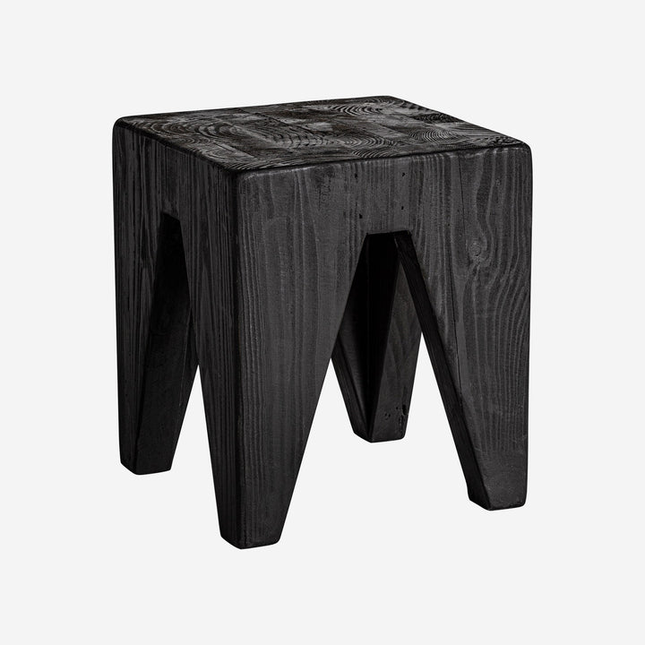 Taburete de madera de pino reciclado en color negro de estilo rústico 35 x 40 cm