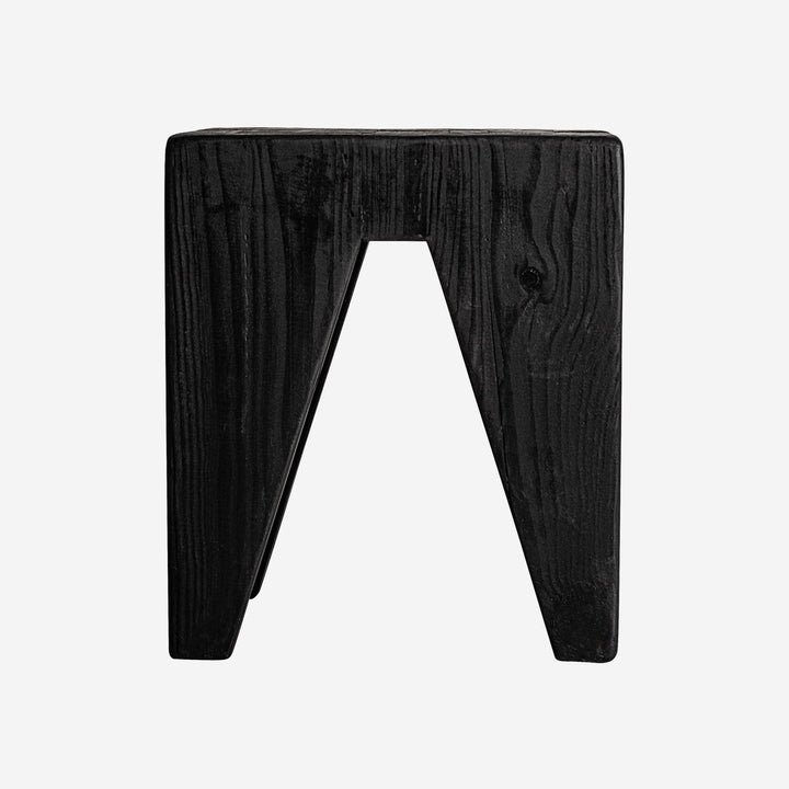 Taburete de madera de pino reciclado en color negro de estilo rústico 35 x 40 cm