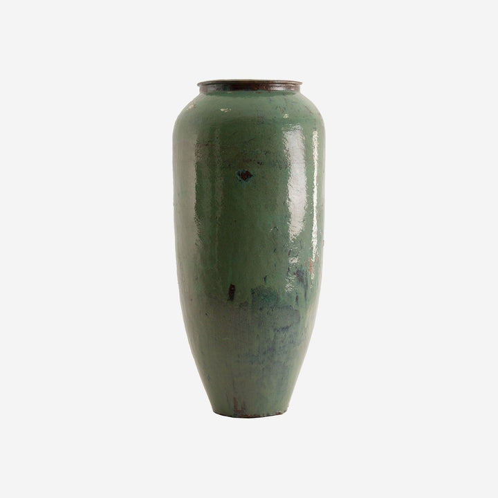 Tinaja decorativa de cerámica en color verde brillo
