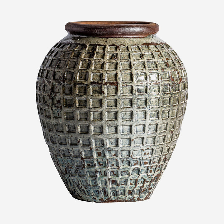 Tinaja decorativa de cerámica en tonos verdes 64 x 76 cm