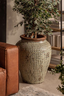 Tinaja decorativa de cerámica en tonos verdes 64 x 76 cm – detalle