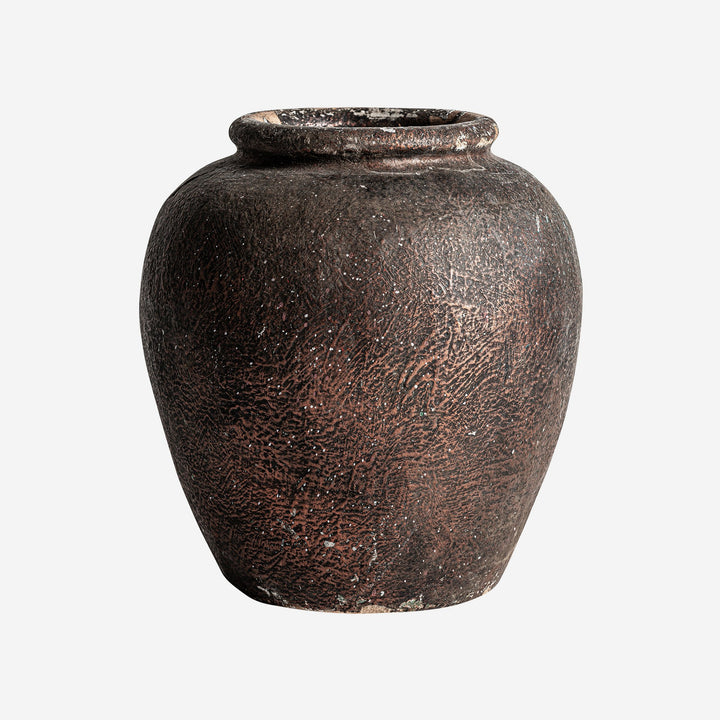 Tinaja decorativa de terracota en tonos marrones