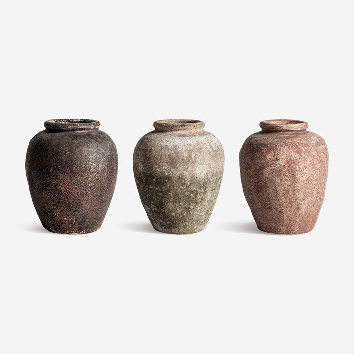 Tinaja decorativa de terracota en tonos marrones