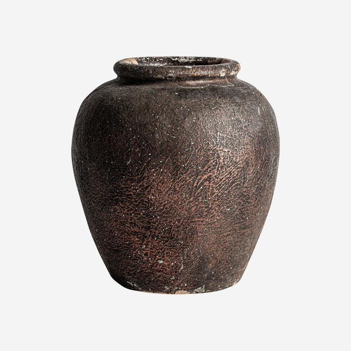 Tinaja decorativa de terracota en tonos marrones