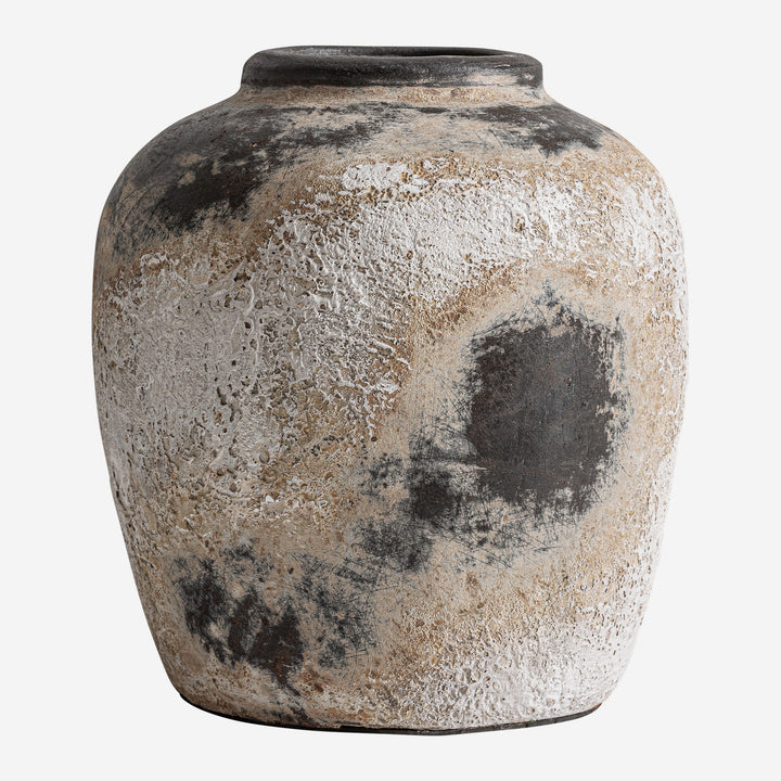 Tinaja decorativa de terracota en tonos neutros 25 x 28 cm