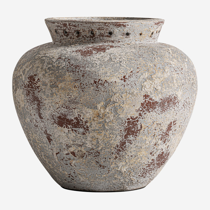 Tinaja decorativa de terracota en tonos neutros 35 x 32 cm
