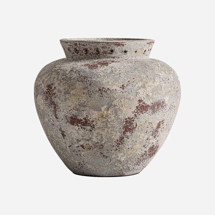 Tinaja decorativa de terracota en tonos neutros 35 x 32 cm
