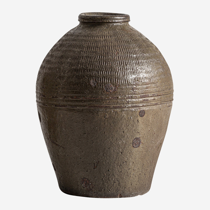 Tinaja decorativa de terracota en tonos oscuros 25 x 34 cm