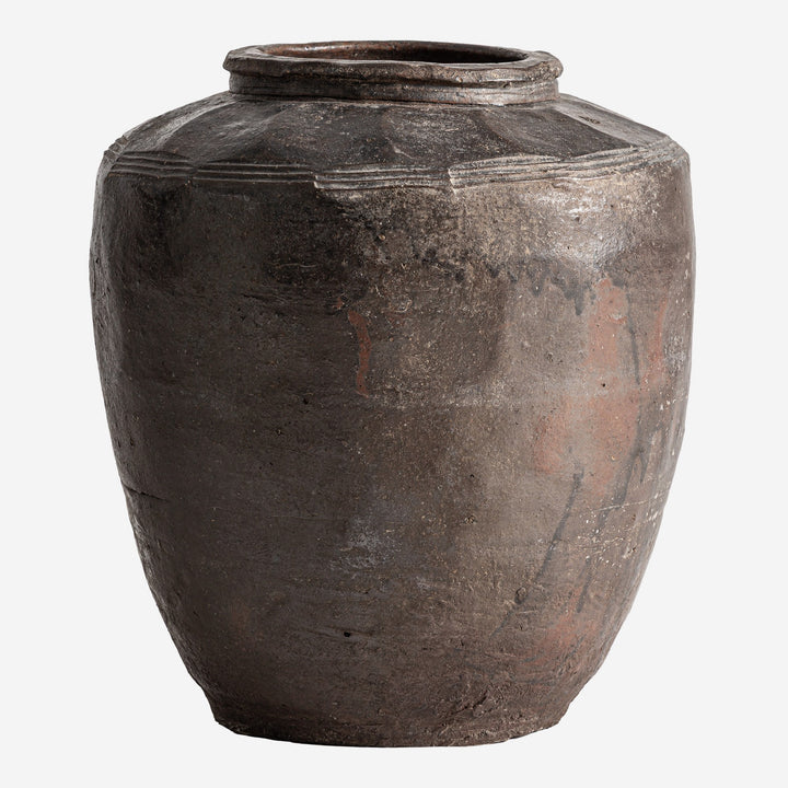 Tinaja decorativa de terracota en tonos oscuros 33 x 38 cm