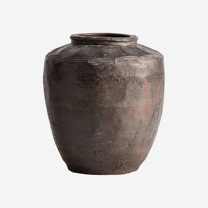 Tinaja decorativa de terracota en tonos oscuros 33 x 38 cm