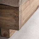 Tumbona de exterior de madera de teca reciclada en color marrón de estilo colonial – 210 x 160 x 21 cm – detalle