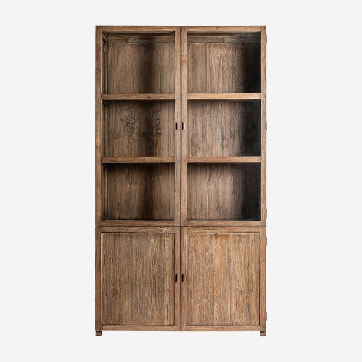 Vitrina de madera de teca reciclada y cristal en color marrón 121 x 50 x 220 cm