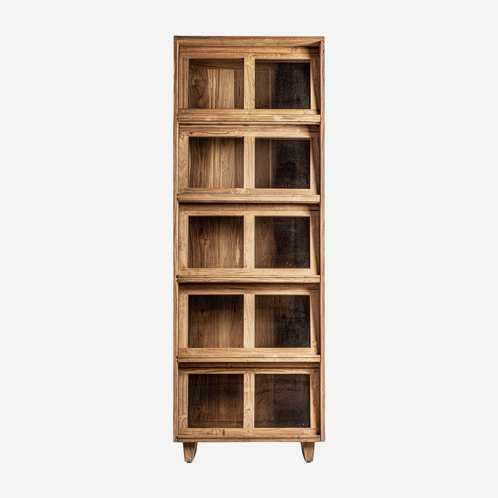 Vitrina de madera de teca reciclada y cristal en color marrón 85 x 46 x 211 cm