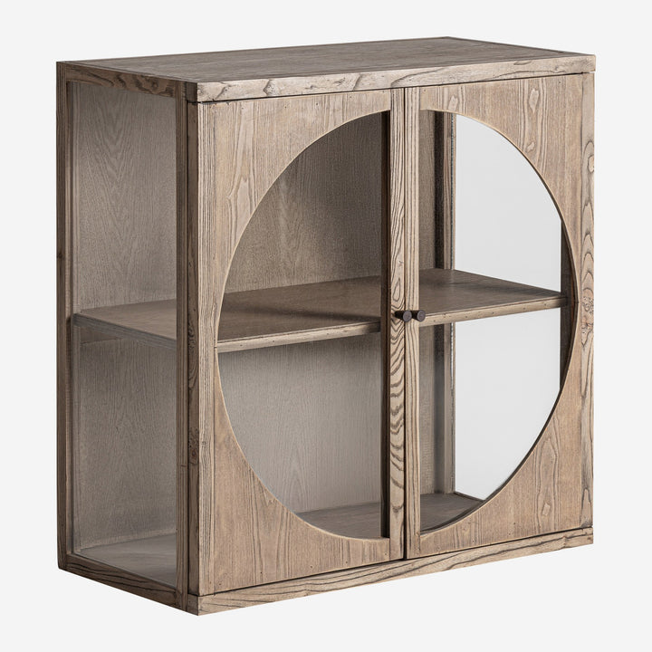 Vitrina modular de madera de olmo y cristal en color marrón