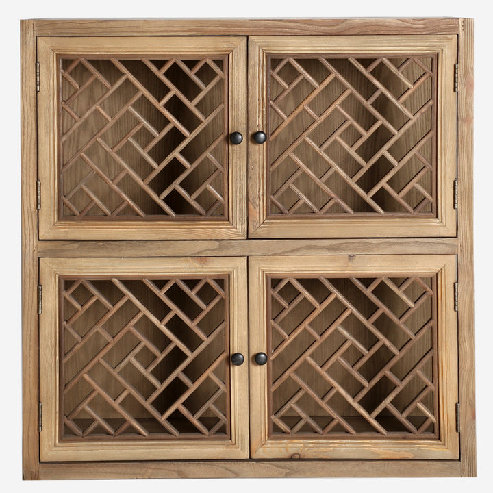 Vitrina modular de madera de olmo y cristal en color marrón natural