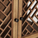 Vitrina modular de madera de olmo y cristal en color marrón natural – detalle