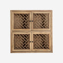 Vitrina modular de madera de olmo y cristal en color marrón natural