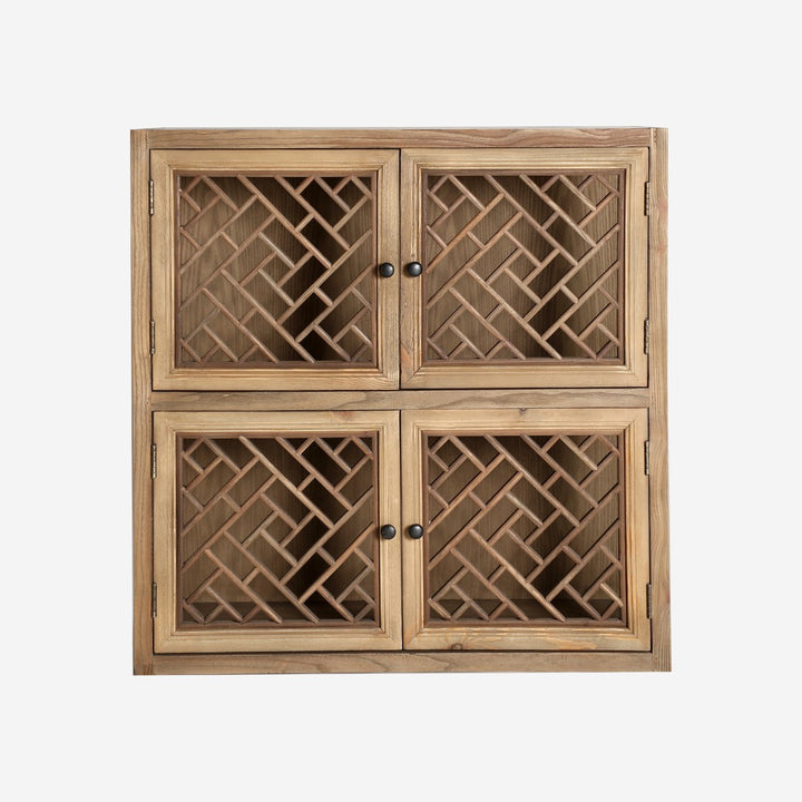 Vitrina modular de madera de olmo y cristal en color marrón natural