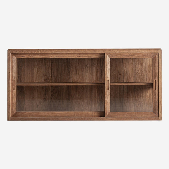 Vitrina modular de madera de teca y vidrio en color marrón
