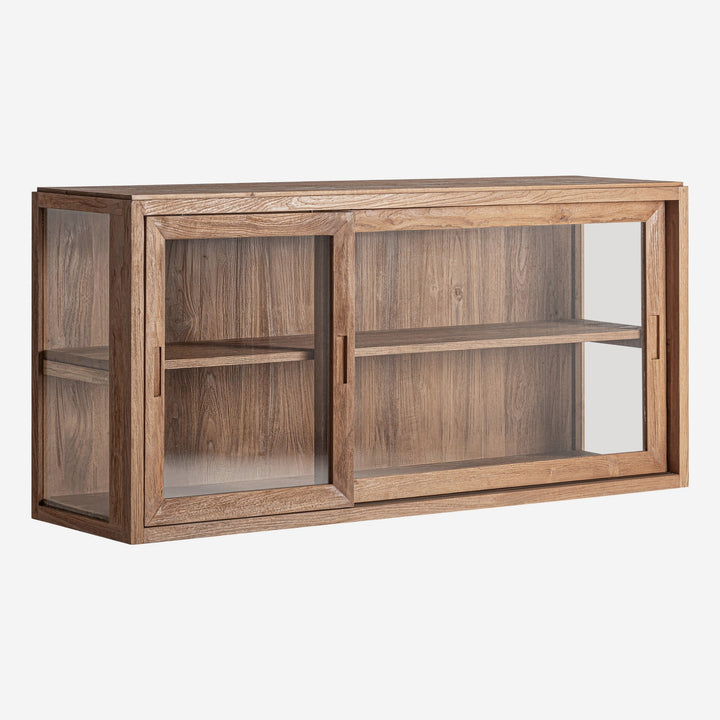 Vitrina modular de madera de teca y vidrio en color marrón