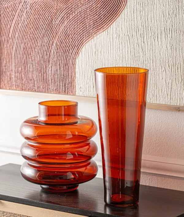 KITHA oranje vaas met doorschijnende glazen afwerking