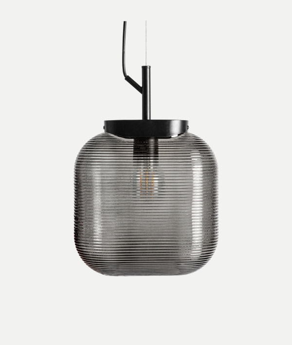 LYRA PLAFONDLAMP doorschijnend grijs glas met lineaire textuur, modern en ingetogen