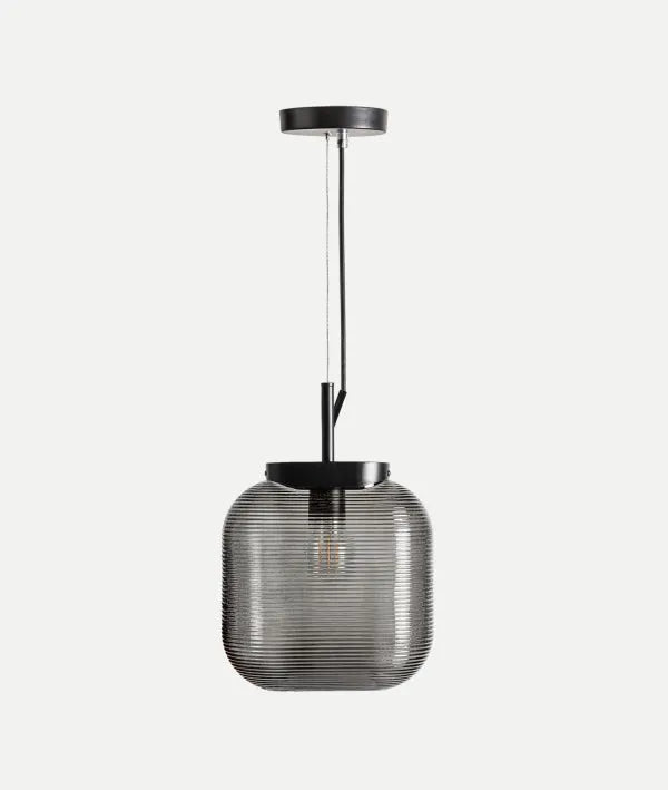 LÁMPARA DE TECHO LYRA vidrio gris translúcido con textura lineal, moderno y sobrio