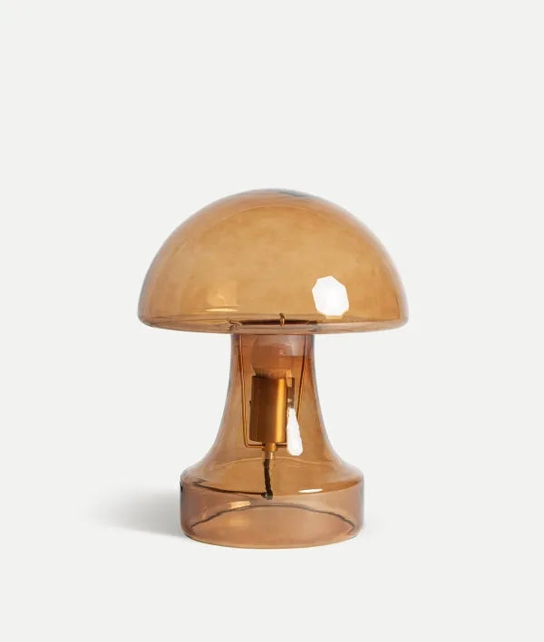 LÁMPARA DE MESA HASSELT en vidrio ámbar con forma de hongo