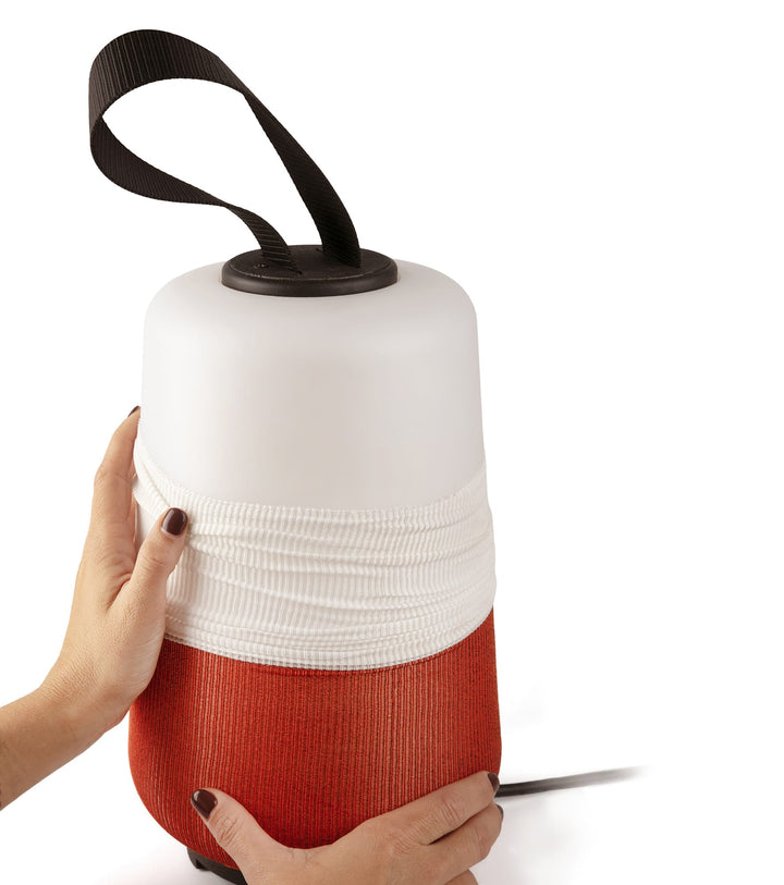lámpara portátil recargable de exterior de textil y polietileno blanco y naranja ø20 x 34 cm 12 w ip54, vista 3