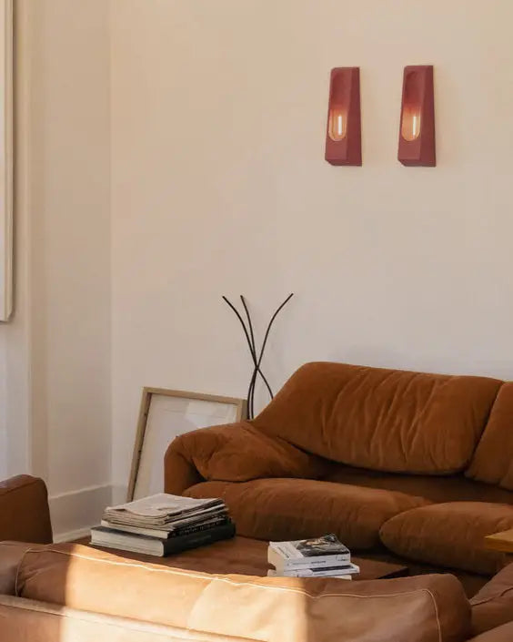 lampara de ceramica hecha a mano color rojo