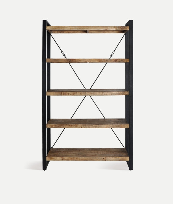 LIBRERÍA GUADALEST madera robusta y estructura de metal en marrón