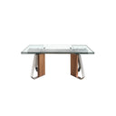 Mesa comedor extensible rectangular cristal templado, nogal y acero cromado, foto de producto (2)