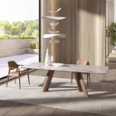 Mesa comedor rectangular mármol porcelánico y nogal 240x120 cm en ambiente decorado