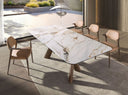 Mesa comedor rectangular mármol porcelánico y nogal 240x120 cm en ambiente decorado (2)