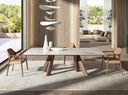 Mesa comedor rectangular mármol porcelánico y nogal 240x120 cm en ambiente decorado (3)