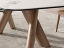 Mesa comedor rectangular mármol porcelánico y nogal 240x120 cm en ambiente decorado (4)