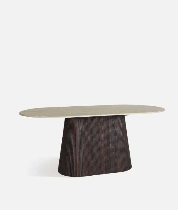 MESA DE COMEDOR VERONA de madera en tono oscuro y mármol sintético