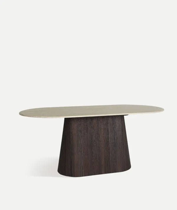 MESA DE COMEDOR VERONA de madera en tono oscuro y mármol sintético - Mesas de comedor - El Workshop - madera mdf