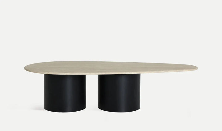MESA DE CENTRO TABLERO DE MÁRMOL BEIGE Y BASE NEGRA GRAMBOIS