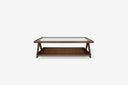 mesa de centro de nogal rectangular tapa de cristal