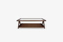 mesa de centro de nogal rectangular tapa de cristal