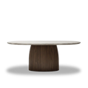 Mesa de comedor Kaia gris en nogal y mármol travertino en ambiente decorado (7)