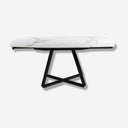 Mesa comedor extensible ovalada barril mármol porcelánico y acero negro