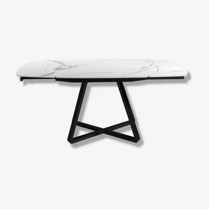 Mesa comedor extensible ovalada barril mármol porcelánico y acero negro - Mesa de comedor - El Workshop - blanco