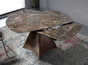 Extendable oval barrel dining table with porcelain marble and walnut-effect steel
