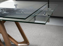 Mesa comedor extensible rectangular cristal templado y nogal