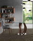 Oval dining table with tempered glass and walnut