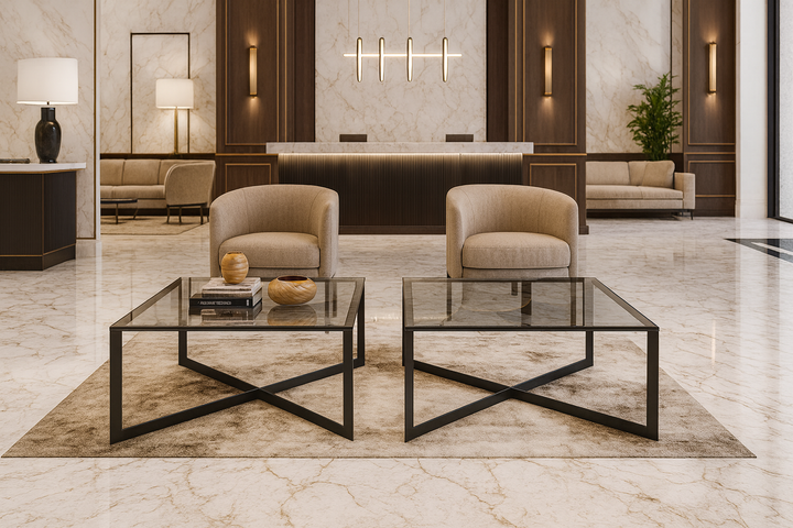 Custom-made glass and iron coffee table - Verona 